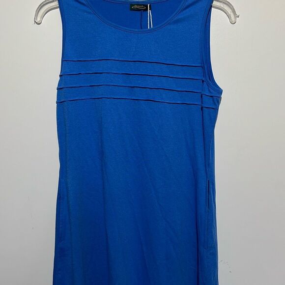 Ofeefan Womens Blue Crew Neck Pleated Front Sleeveless Tank Dress Blue Small NWT - Picture 1 of 8